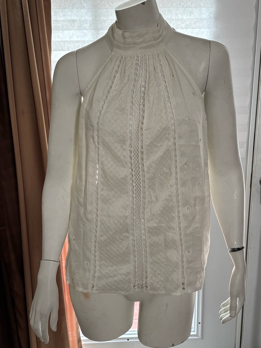 Ramy Brook White Lace-Panel Halter